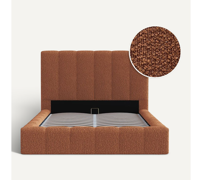 Cadre De Lit Bulle Rembourré Avec Coffre En Tissu Bouclette Terracotta - Couchage 140x190cm