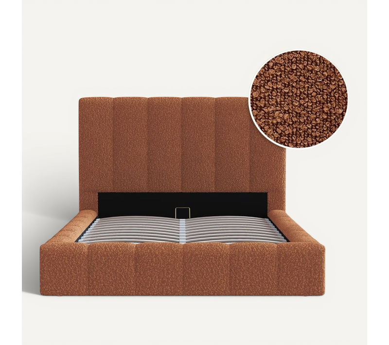 Cadre De Lit Bulle Rembourré Avec Coffre En Tissu Bouclette Terracotta - Couchage 160x200cm