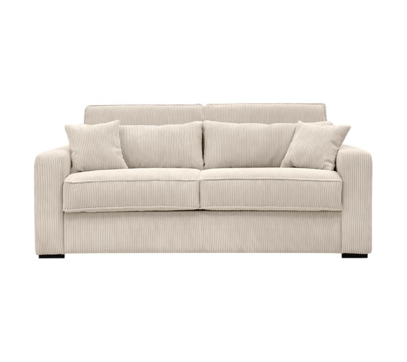 Canapé Convertible Express 3 Places Esio Couchage Quotidien 140x190cm En Velours Côtelé - Beige