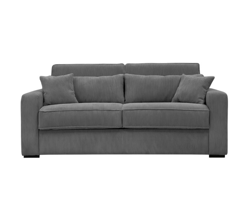 Canapé Convertible Express 3 Places Esio Couchage Quotidien 140x190cm En Velours Côtelé - Gris Foncé