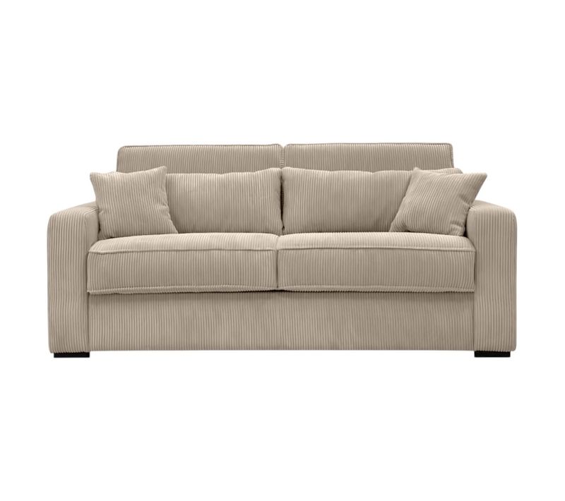 Canapé Convertible Express 3 Places Esio Couchage Quotidien 140x190cm En Velours Côtelé - Taupe