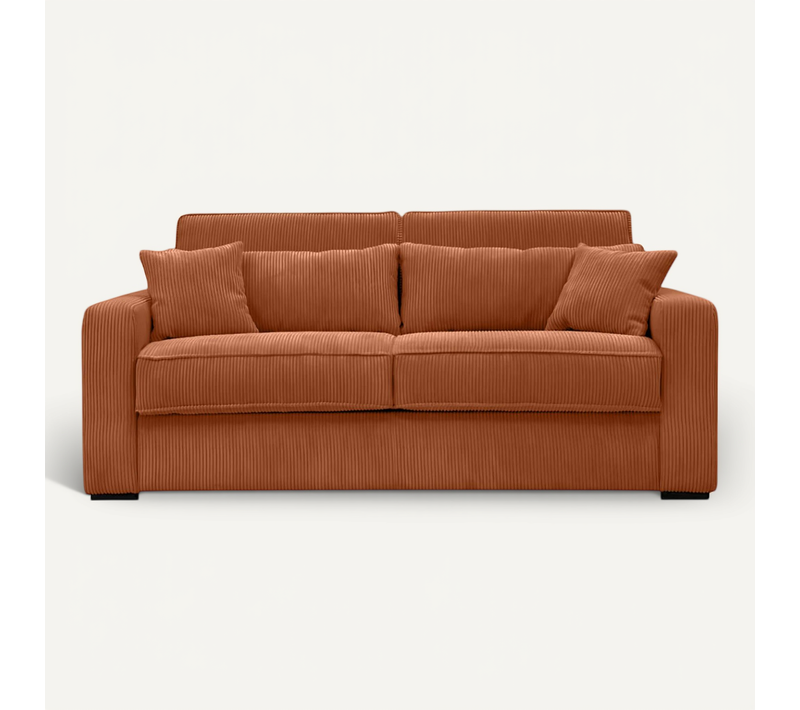 Canapé Convertible Express 3 Places Esio Couchage Quotidien 140x190cm En Velours Côtelé - Terracotta