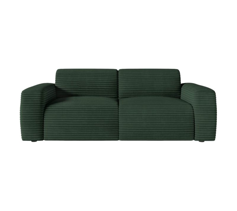 Canapé Paco Convertible 3 Places Couchage Quotidien 140x190cm Matelas 13cm Velours Côtelé Vert Foncé