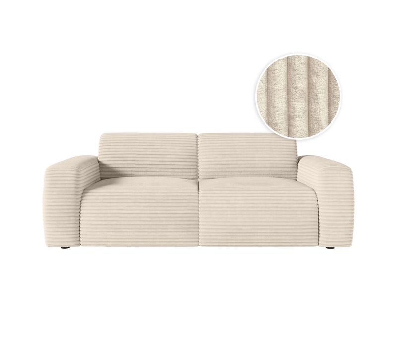 Canapé Paco Convertible 3 Places Couchage Quotidien 140x190cm Matelas 17cm Velours Côtelé Beige