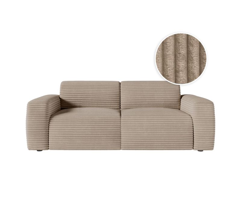 Canapé Paco Convertible 3 Places Couchage Quotidien 140x190cm Matelas 17cm Velours Côtelé Taupe