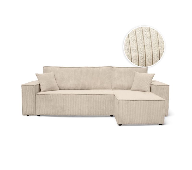 Canapé D'angle Farah Convertible Et Réversible 4 Places En Velours Cotelé - Beige