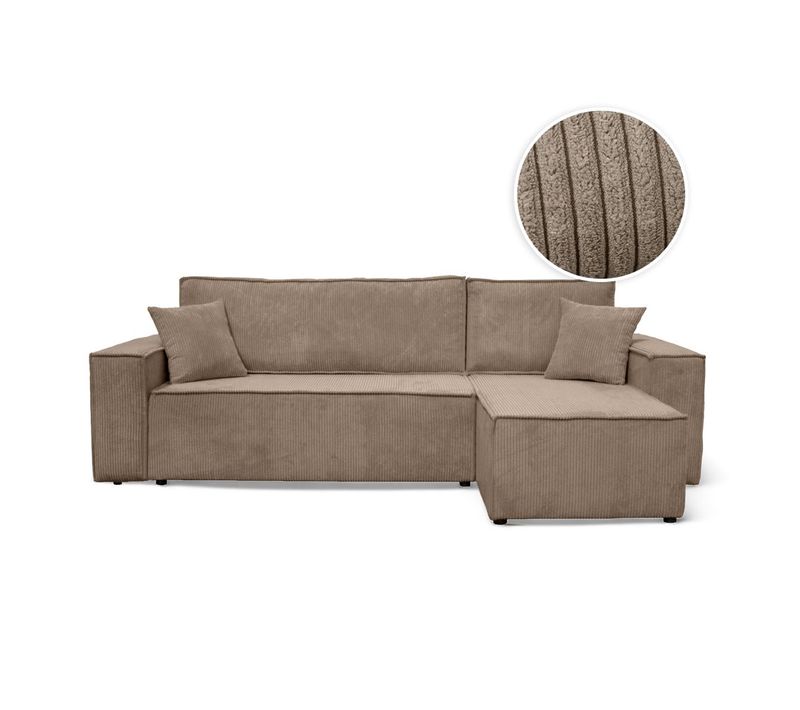 Canapé D'angle Farah Convertible Et Réversible 4 Places En Velours Cotelé - Taupe