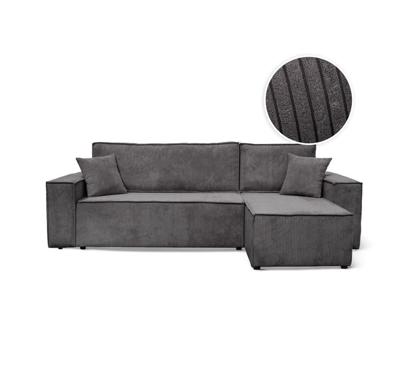 Canapé D'angle Farah Convertible Et Réversible 4 Places En Velours Cotelé - Gris