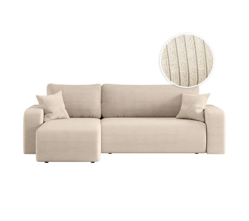 Canapé D'angle Alya Convertible Et Réversible 4 Places En Velours Cotelé - Beige