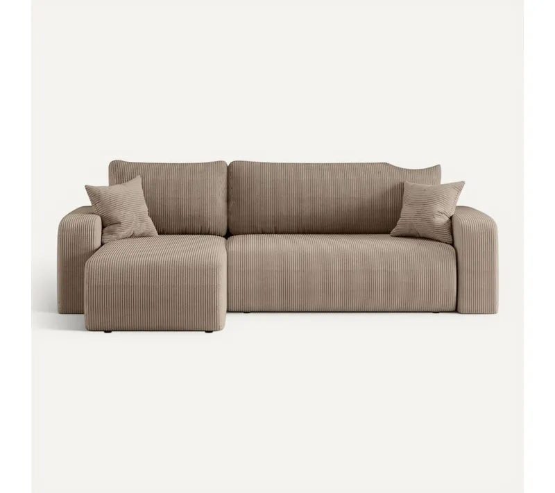 Canapé D'angle Alya Convertible Et Réversible 4 Places En Velours Cotelé - Taupe