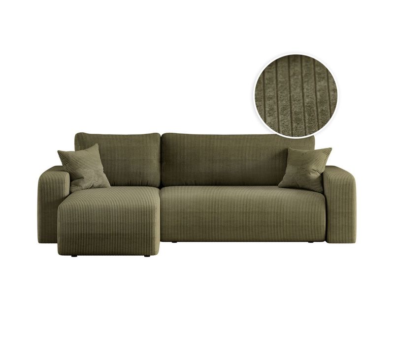 Canapé D'angle Alya Convertible Et Réversible 4 Places En Velours Cotelé - Vert Kaki