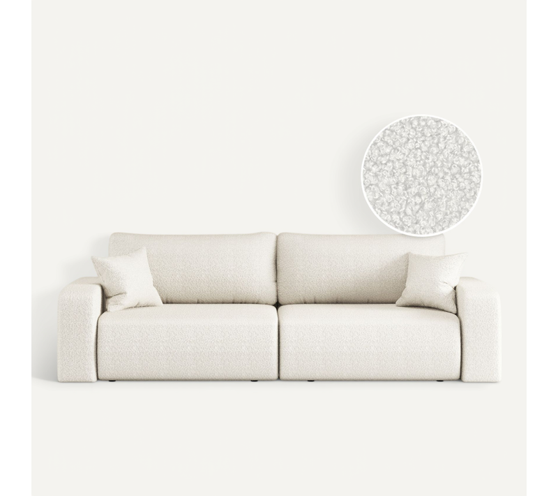 Canapé Droit 3 Places Alya Convertible En Tissu Bouclette - Blanc