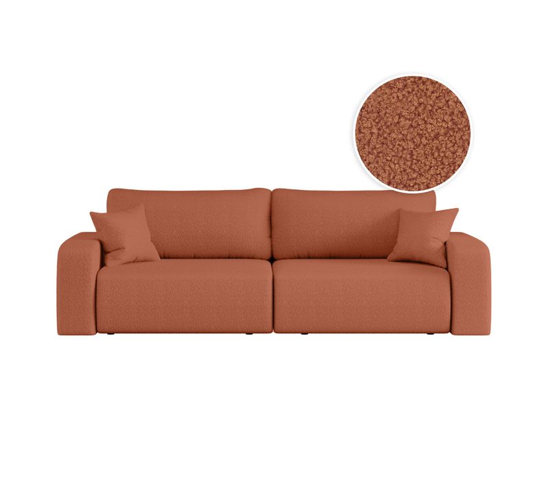 Canapé Droit 3 Places Alya Convertible En Tissu Bouclette - Terracotta