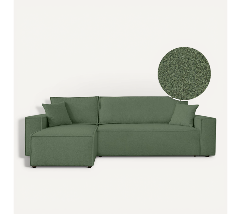 Canapé Farah D'angle Réversible Et Convertible 4 Places En Tissu Bouclette - Vert