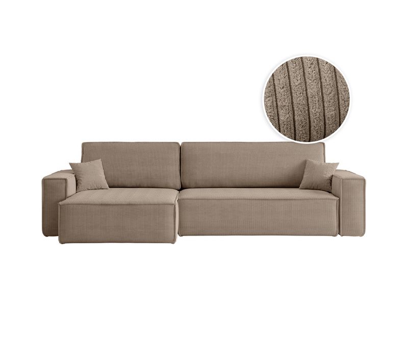 Canapé Farah D'angle Max Réversible Et Convertible 5 Places En Velours Côtelé - Taupe