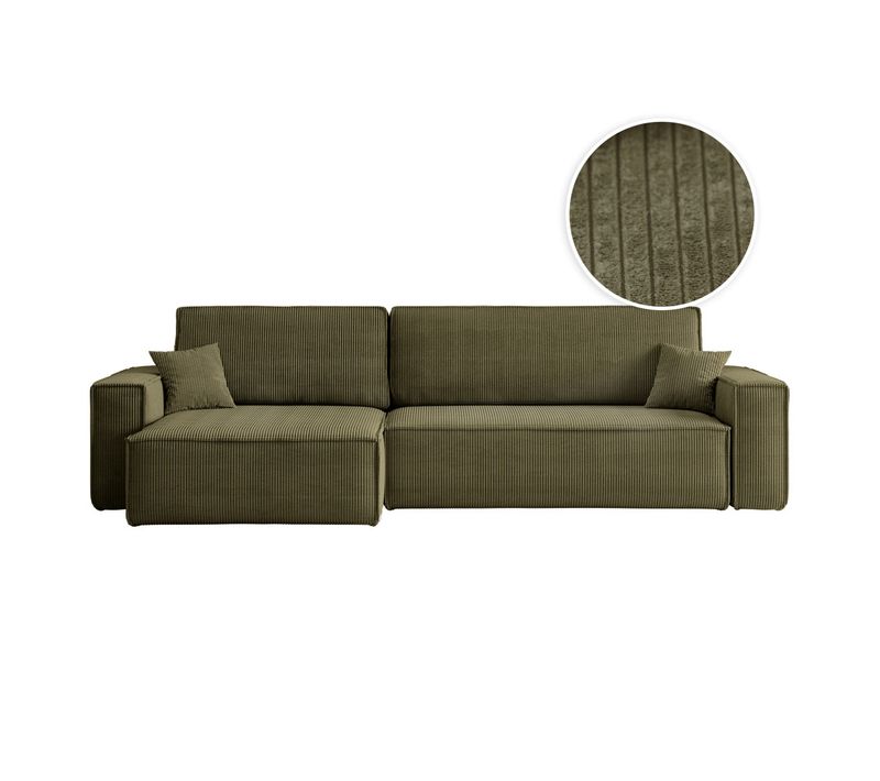Canapé Farah D'angle Max Réversible Et Convertible 5 Places En Velours Côtelé - Vert Kaki