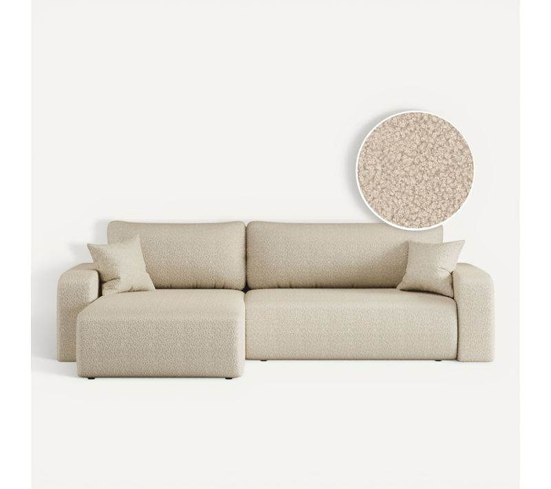 Canapé Alya D'angle Max Réversible Et Convertible 5 Places En Tissu Bouclette - Beige