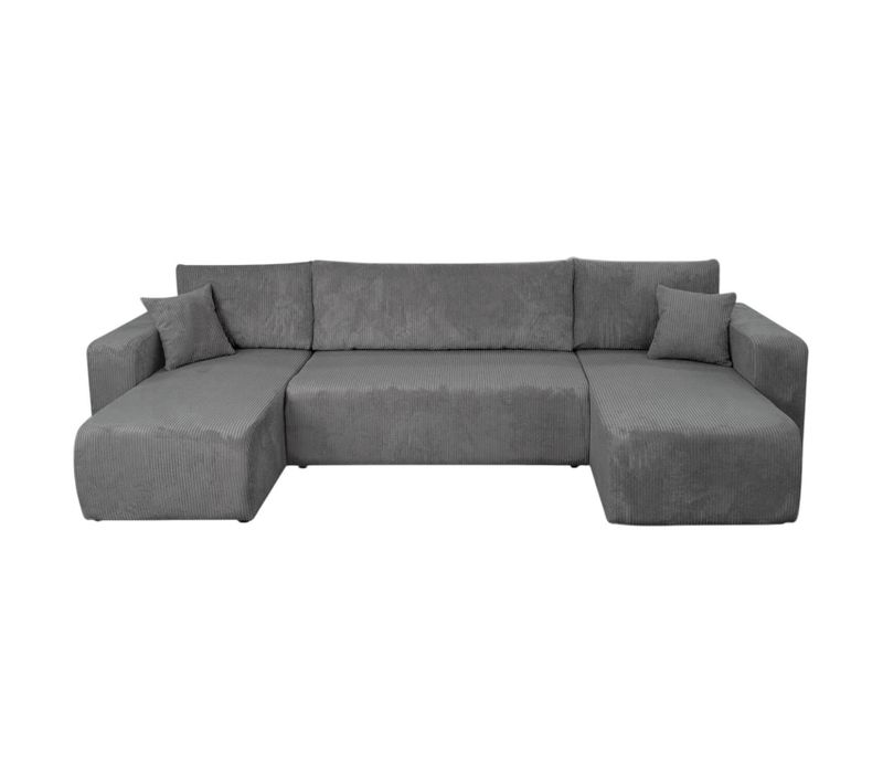 Canapé D'angle Alya Panoramique Convertible 6 Places En Velours Cotelé - Gris