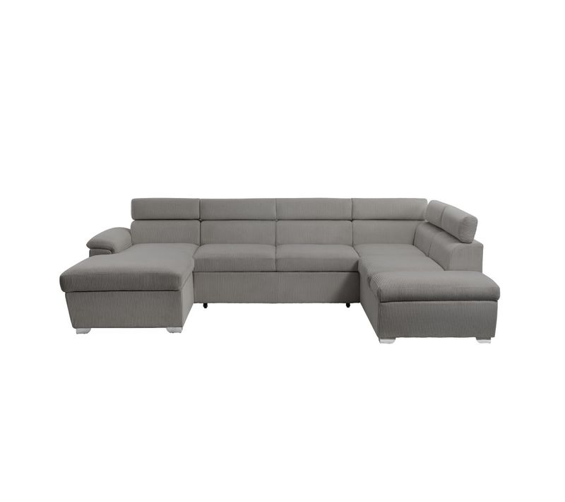 Canapé Panoramique Paola 6 Places Convertible Avec 2 Coffres En Velours Côtelé Gris