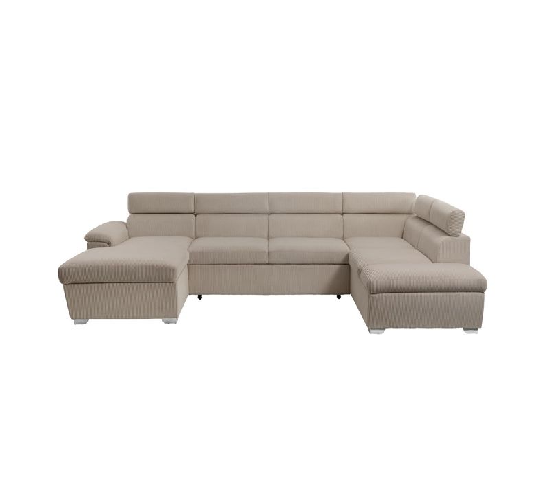 Canapé Panoramique Paola 6 Places Convertible Avec 2 Coffres En Velours Côtelé Taupe