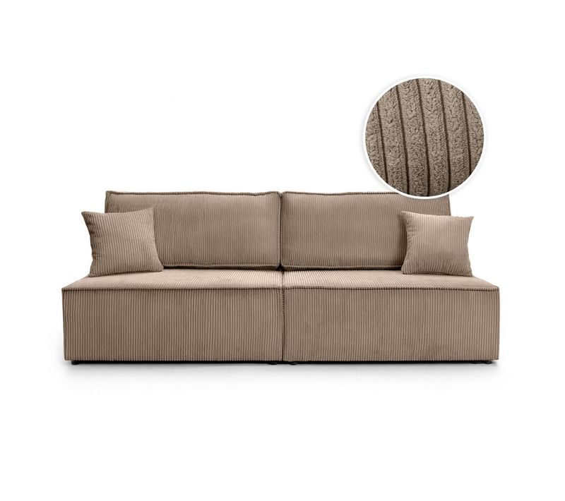 Canapé Convertible 3 Places Fiona Sans Accoudoirs Coffre De Rangement Velours Côtelé - Taupe