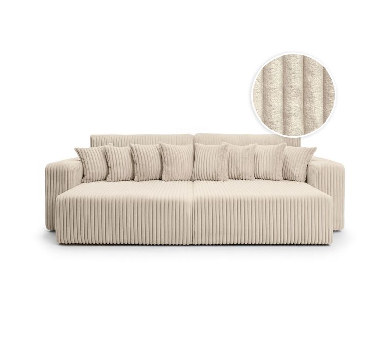 Canapé Droit 4 Places Jade Double Méridienne Et Assise Profonde En Velours Côtelé Épais - Beige