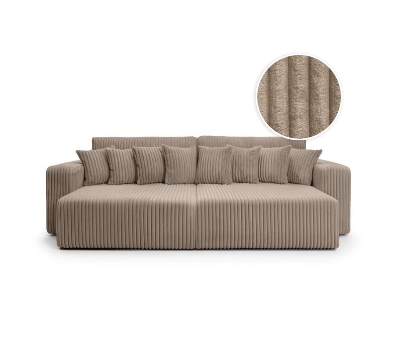 Canapé Droit 4 Places Jade Double Méridienne Et Assise Profonde En Velours Côtelé Épais - Taupe