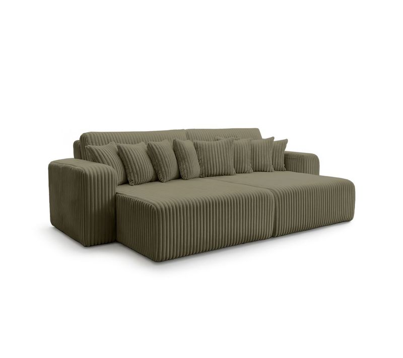 Canapé Droit 4 Places Jade Double Méridienne Et Assise Profonde En Velours Côtelé Épais - Vert Kaki