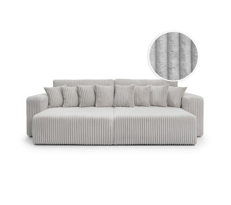 Canapé Droit 4 Places Jade Double Méridienne Et Assise Profonde En Velours Côtelé Épais - Gris Clair