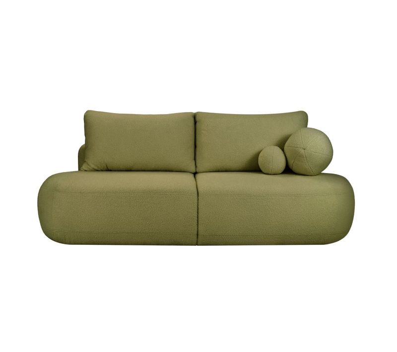 Canapé Convertible Droit 4 Places Fabio En Tissu Bouclette - Vert Kaki