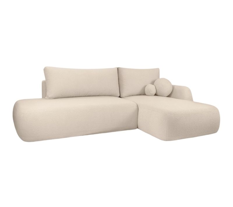 Canapé D'angle Convertible Fabio 5 Places En Tissu Bouclette - Angle Droit - Blanc Cassé