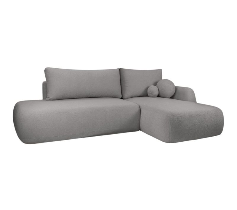Canapé D'angle Convertible Fabio 5 Places En Tissu Bouclette - Angle Droit - Gris Foncé