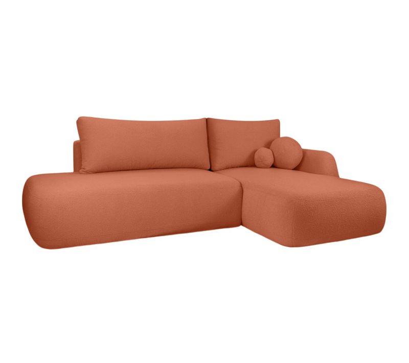 Canapé D'angle Convertible Fabio 5 Places En Tissu Bouclette - Angle Droit - Terracotta