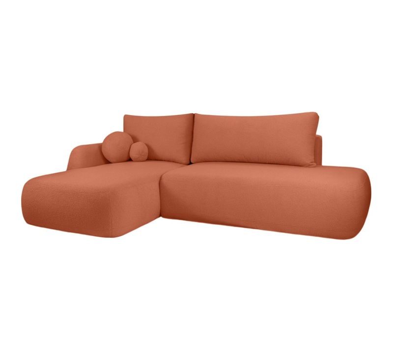 Canapé D'angle Convertible Fabio 5 Places En Tissu Bouclette - Angle Gauche - Terracotta