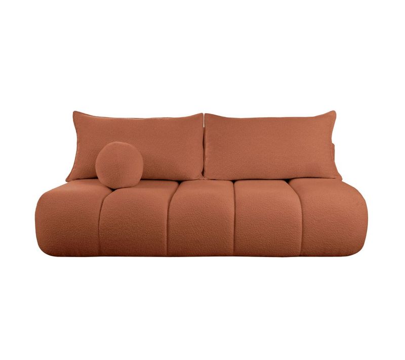 Canapé Convertible Droit 3 Places Merry En Tissu Bouclette - Terracotta