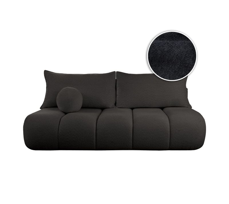 Canapé Convertible Droit 3 Places Merry En Tissu Bouclette - Noir