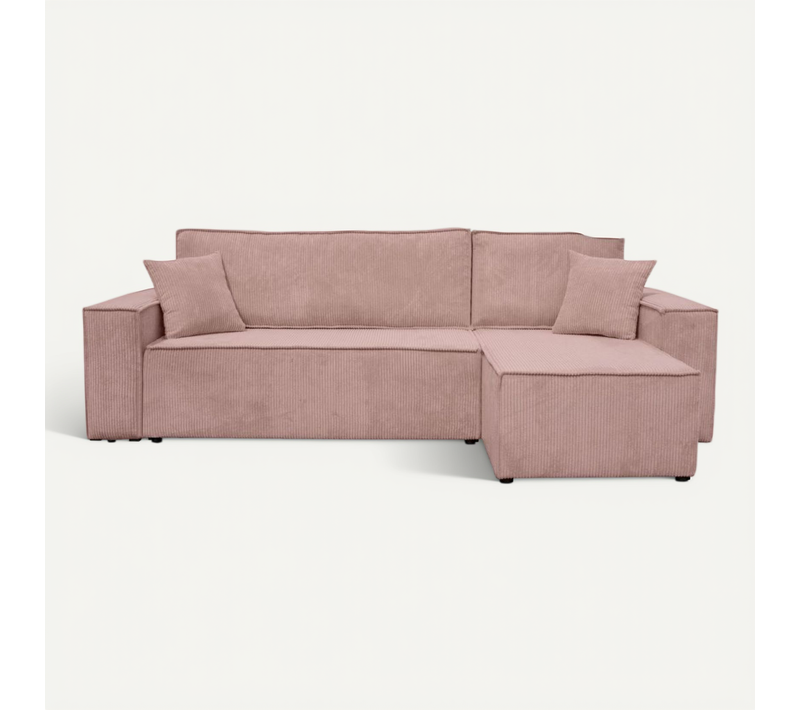 Canapé Farah D'angle Convertible Et Réversible 4 Places En Velours Côtelé - Rose