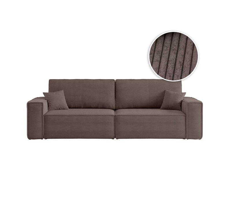 Canapé Droit 3 Places Farah Convertible En Velours Côtelé - Marron Glacé