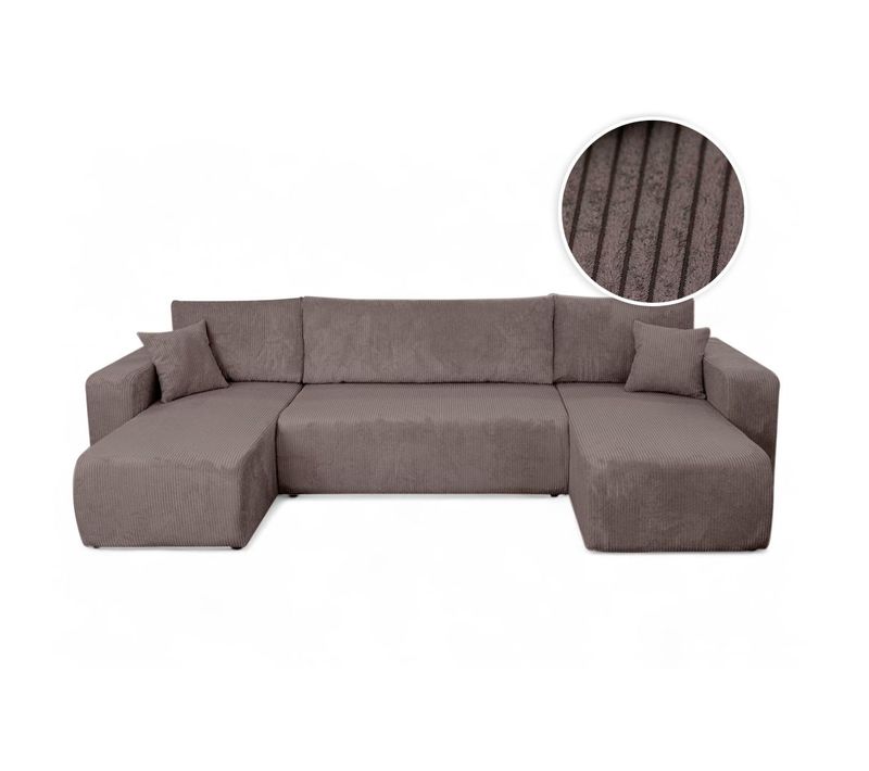 Canapé D'angle Alya Panoramique Convertible 6 Places En Velours Cotelé - Marron Glacé