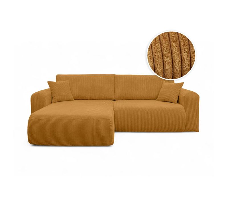 Canapé Alya D'angle Compacte Réversible Et Convertible 4 Places En Velours Côtelé - Jaune