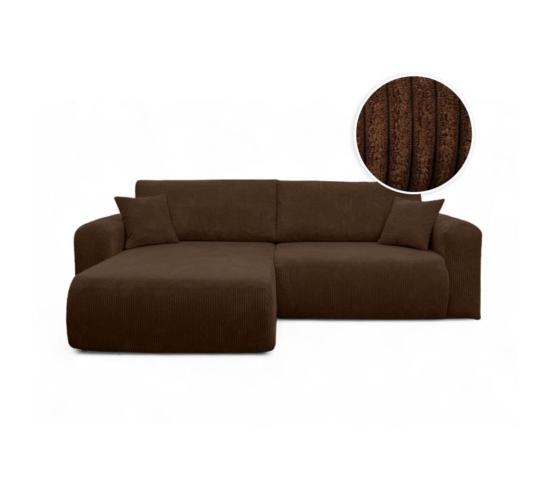 Canapé Alya D'angle Compacte Réversible Et Convertible 4 Places En Velours Côtelé - Marron