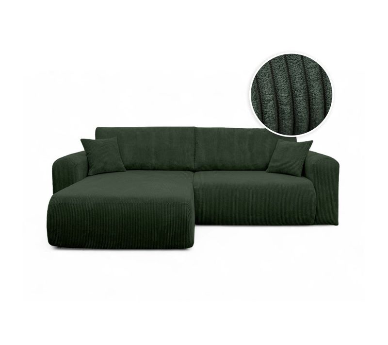 Canapé Alya D'angle Compacte Réversible Et Convertible 4 Places En Velours Côtelé - Vert Foncé