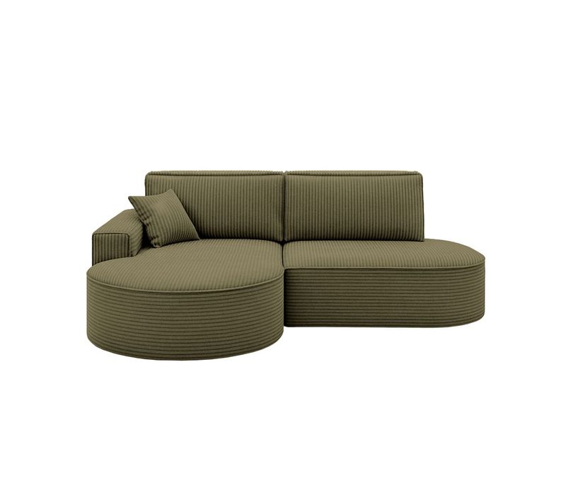 Canapé D'angle Gauche Convertible 4 Places Marlo En Velours Cotelé - Vert Kaki