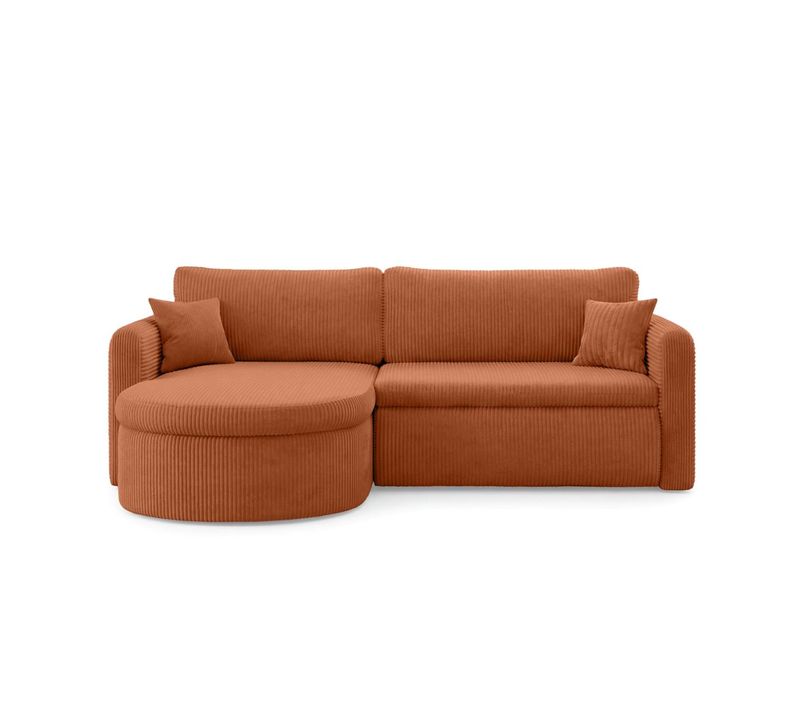 Canapé D'angle Reversible Convertible 4 Places Vera En Velours Cotelé - Terracotta