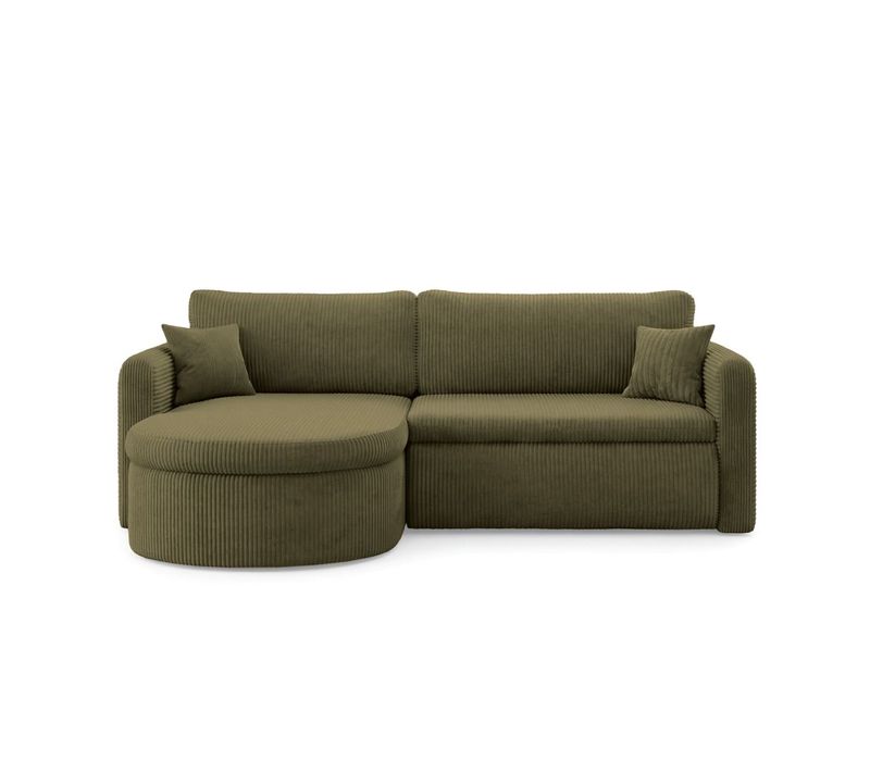 Canapé D'angle Reversible Convertible 4 Places Vera En Velours Cotelé - Vert Kaki