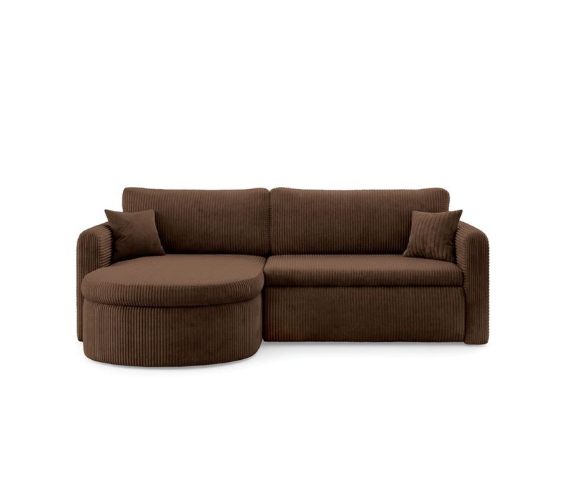 Canapé D'angle Reversible Convertible 4 Places Vera En Velours Cotelé - Marron