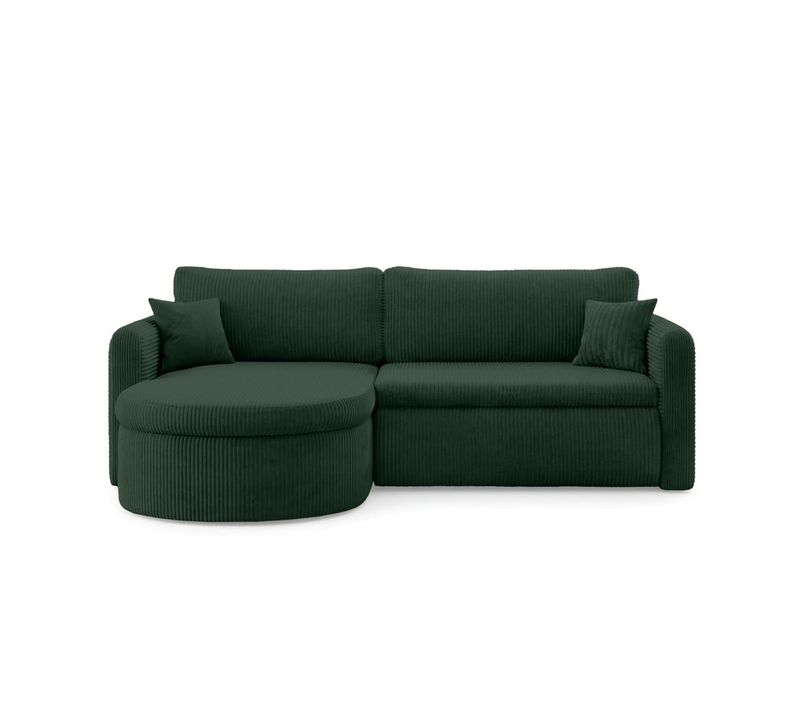 Canapé D'angle Reversible Convertible 4 Places Vera En Velours Cotelé - Vert Foncé