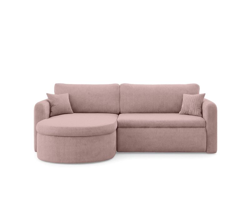 Canapé D'angle Reversible Convertible 4 Places Vera En Velours Cotelé - Rose