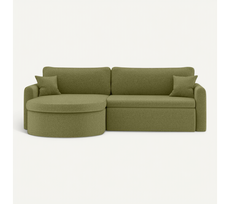 Canapé D'angle Reversible Convertible 4 Places Vera En Tissu Bouclette - Vert Kaki