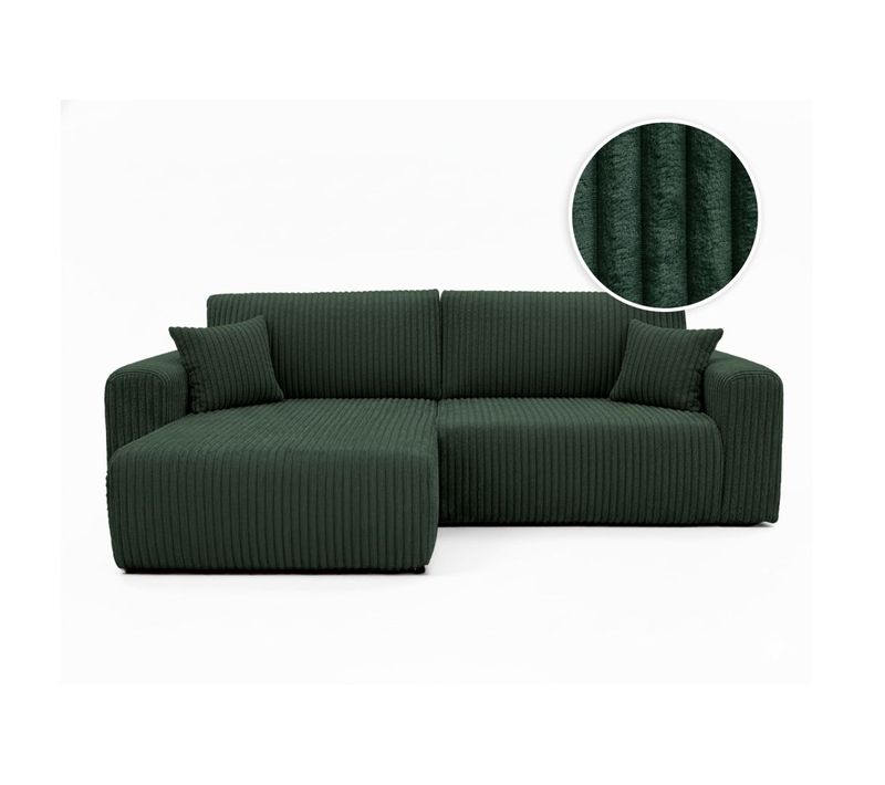 Canapé D'angle Compact Réversible Et Convertible Alya 4 Places En Velours Cotelé Épais - Vert Foncé